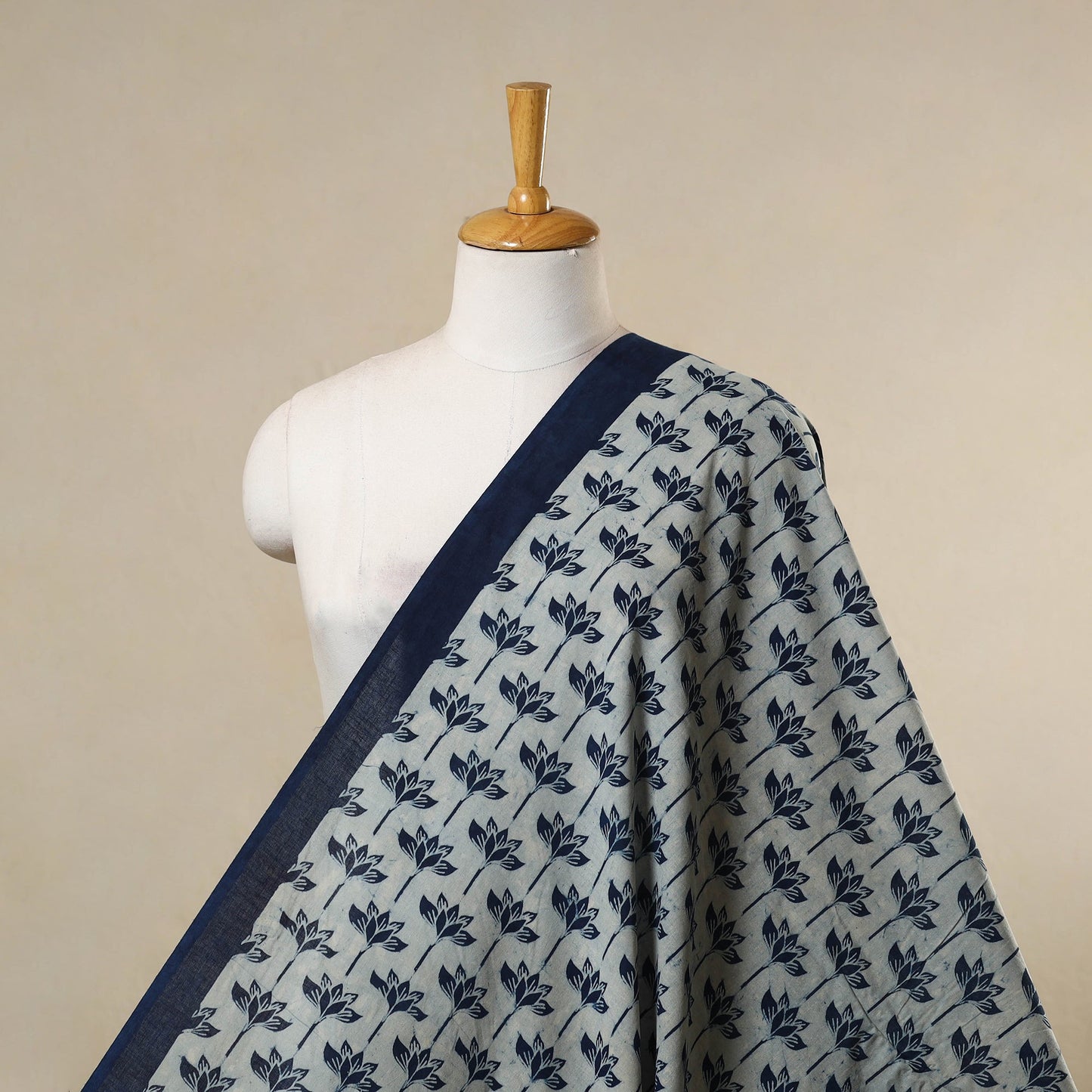 Hand cotton indigo bagru fabric 04 - handcrafted