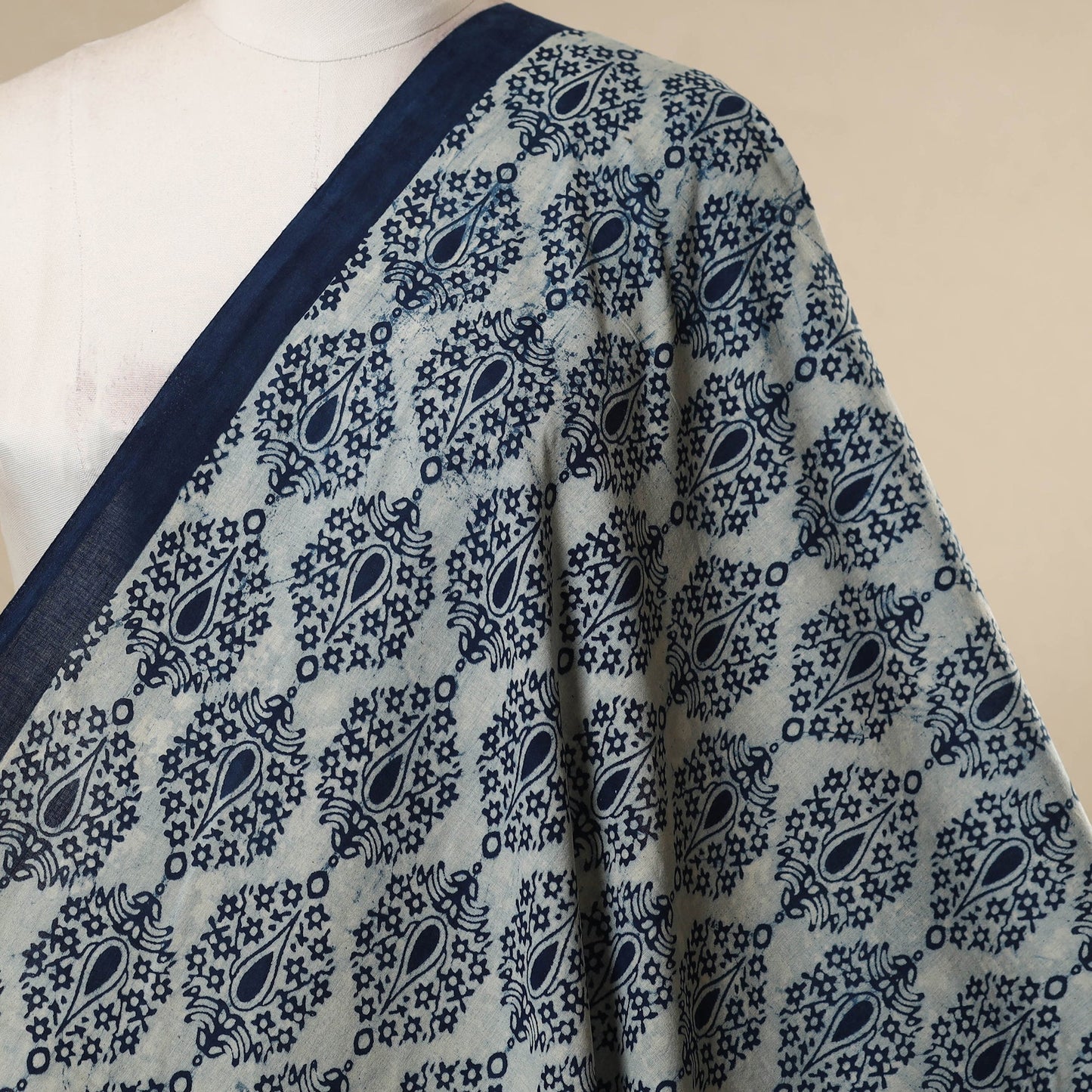 Hand cotton indigo bagru fabric 07 - handcrafted