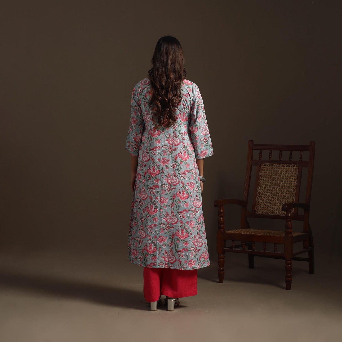 Hand cotton a-line sanganeri kurta for women 03