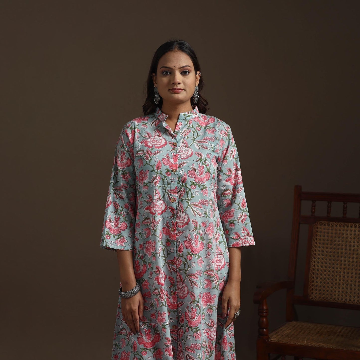 Hand cotton a-line sanganeri kurta for women 03