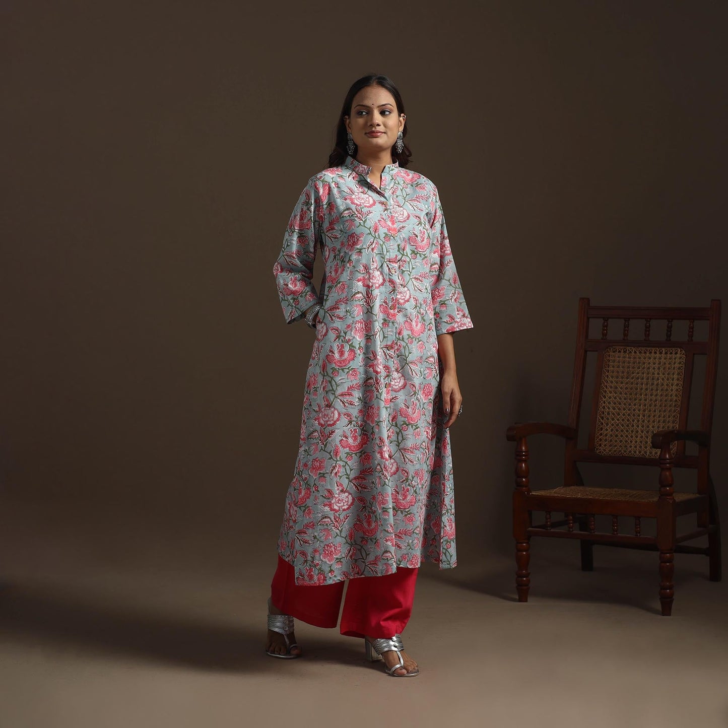 Hand cotton a-line sanganeri kurta for women 03