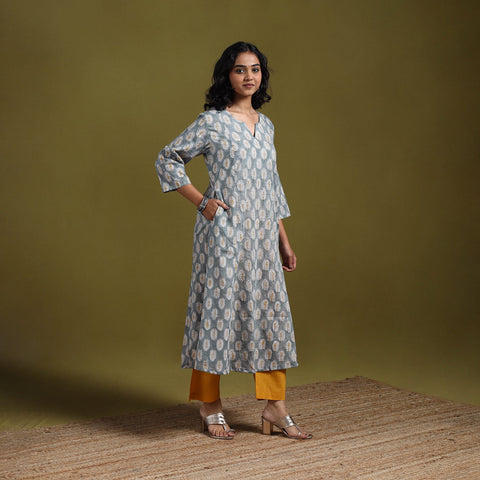 Hand cotton a-line sanganeri kurta for women 10
