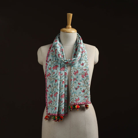 Hand cotton sanganeri stole 01 - handcrafted