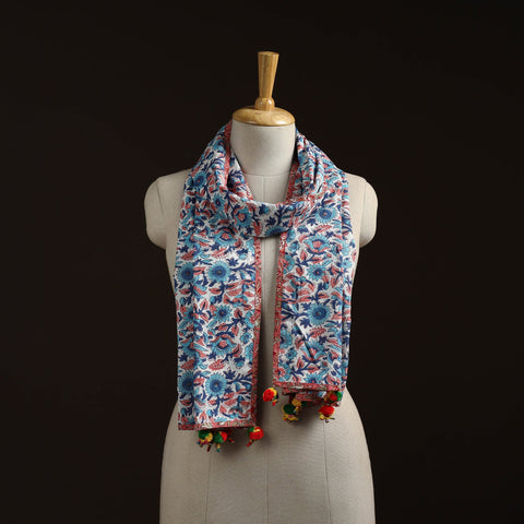 Hand cotton sanganeri stole 16 - handcrafted