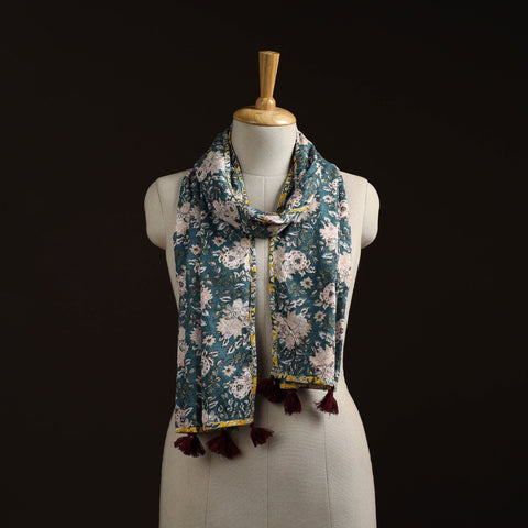 Hand cotton sanganeri stole 21 - handcrafted