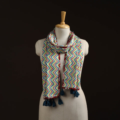 Hand cotton sanganeri stole 23 - handcrafted