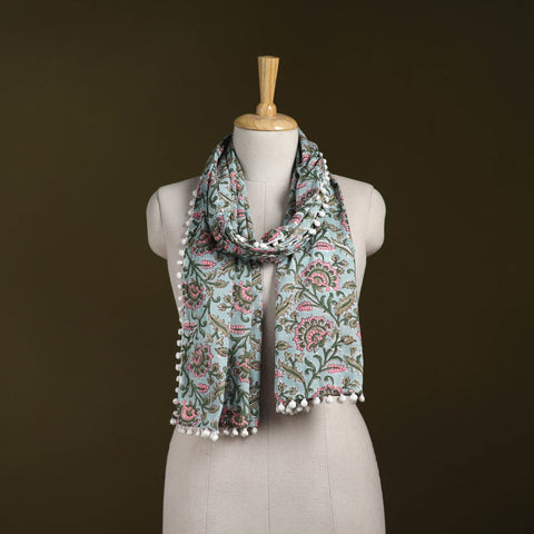 Hand cotton sanganeri stole 35 - handcrafted