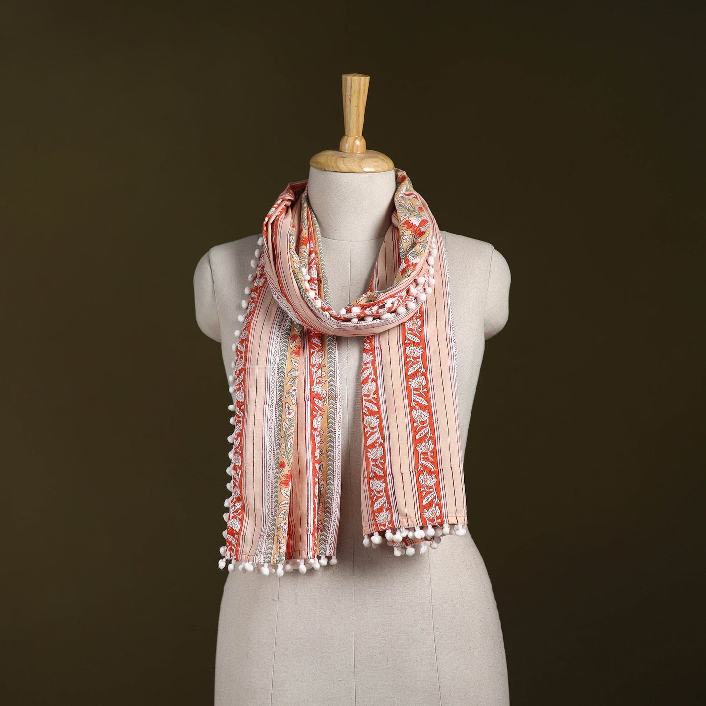 Hand cotton sanganeri stole 36 - handcrafted