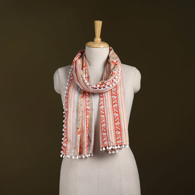 Hand cotton sanganeri stole 36 - handcrafted