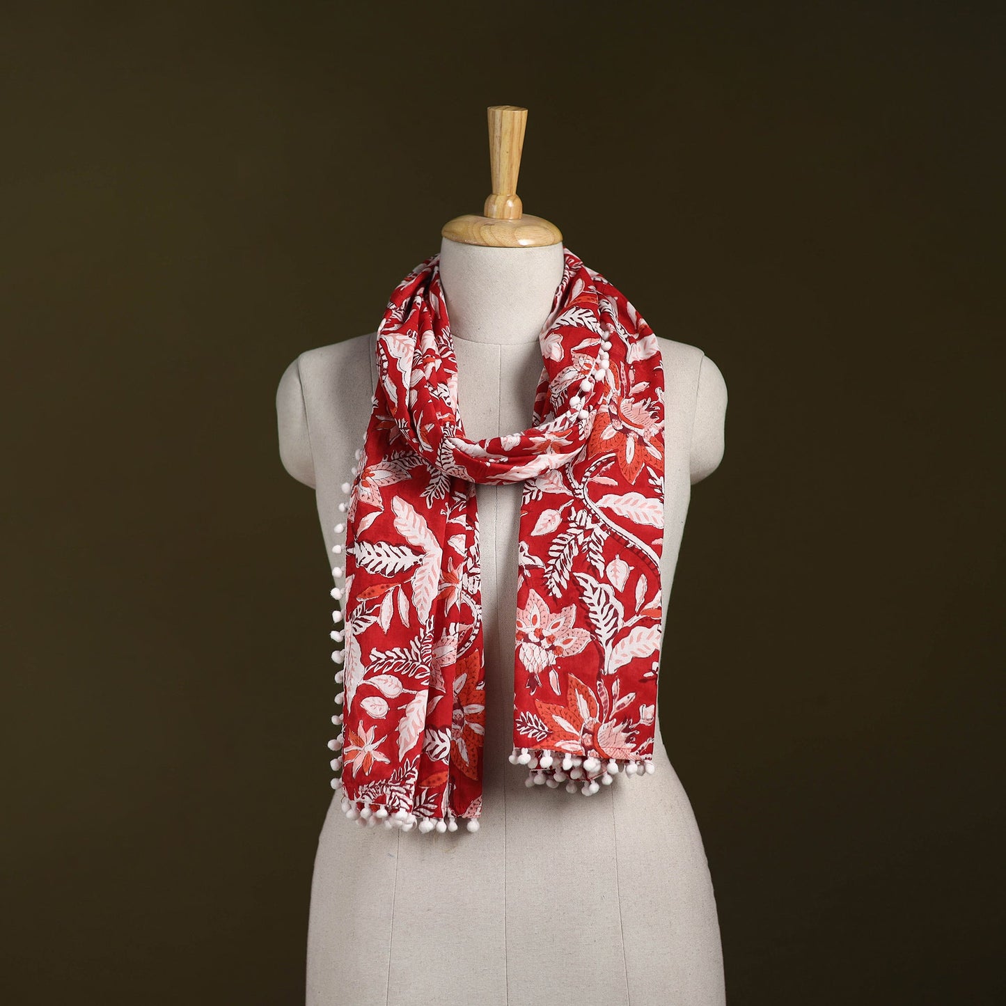 Hand cotton sanganeri stole 37 - handcrafted