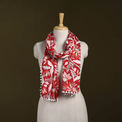 Hand cotton sanganeri stole 37 - handcrafted