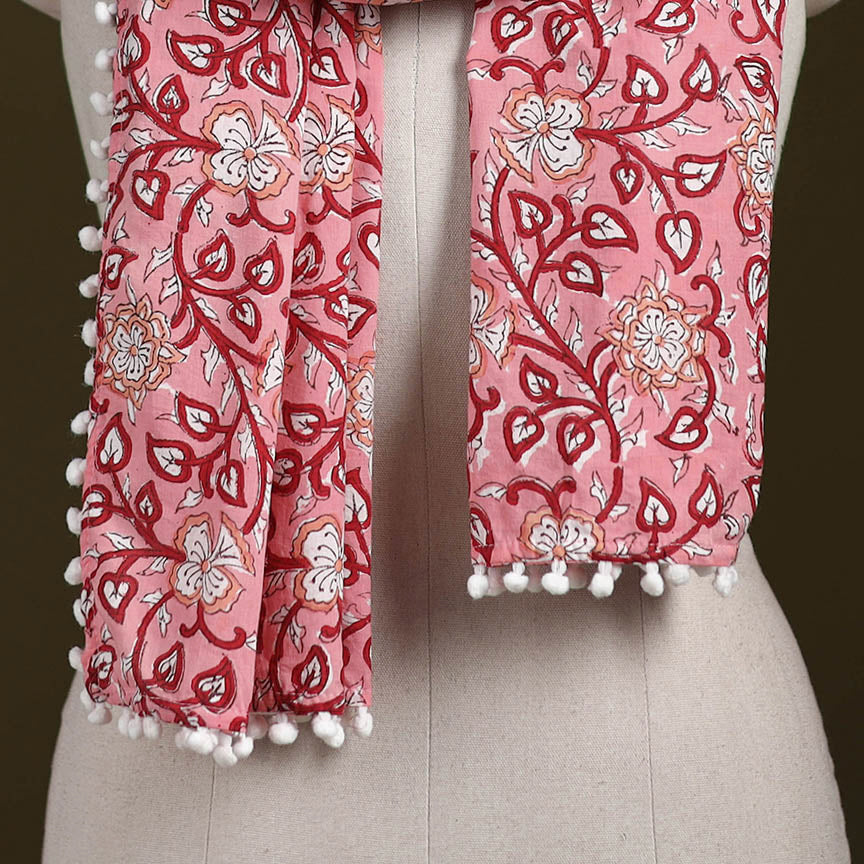 Hand cotton sanganeri stole 40 - handcrafted