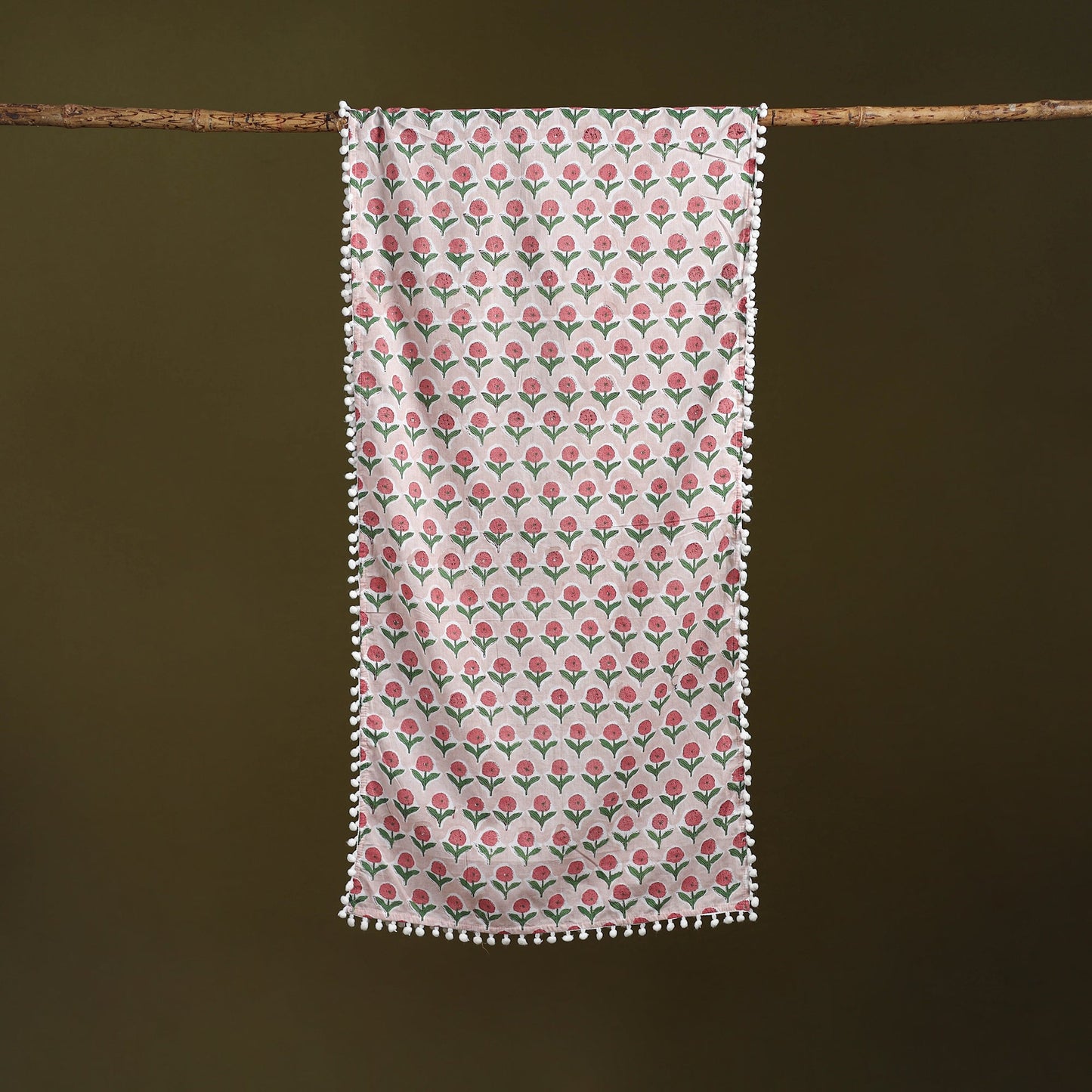 Hand cotton sanganeri stole 41 - handcrafted