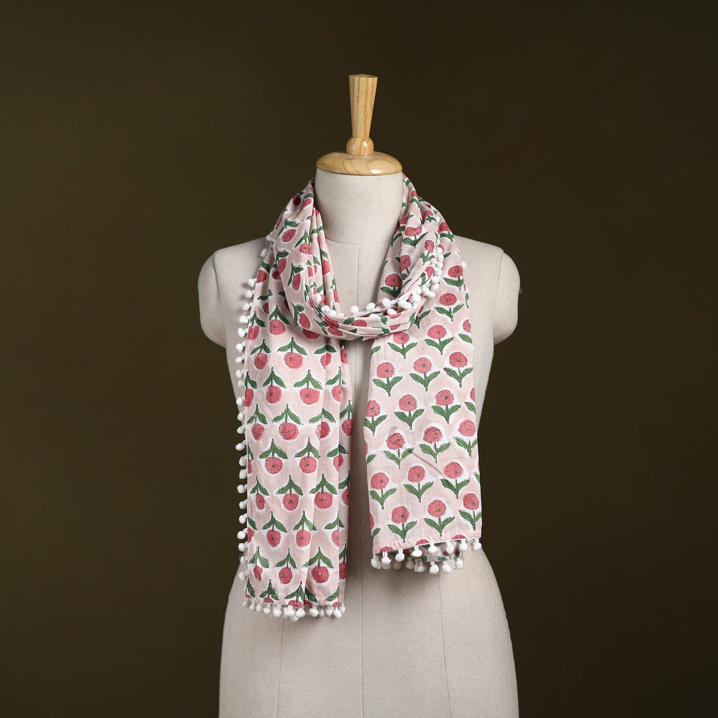 Hand cotton sanganeri stole 41 - handcrafted