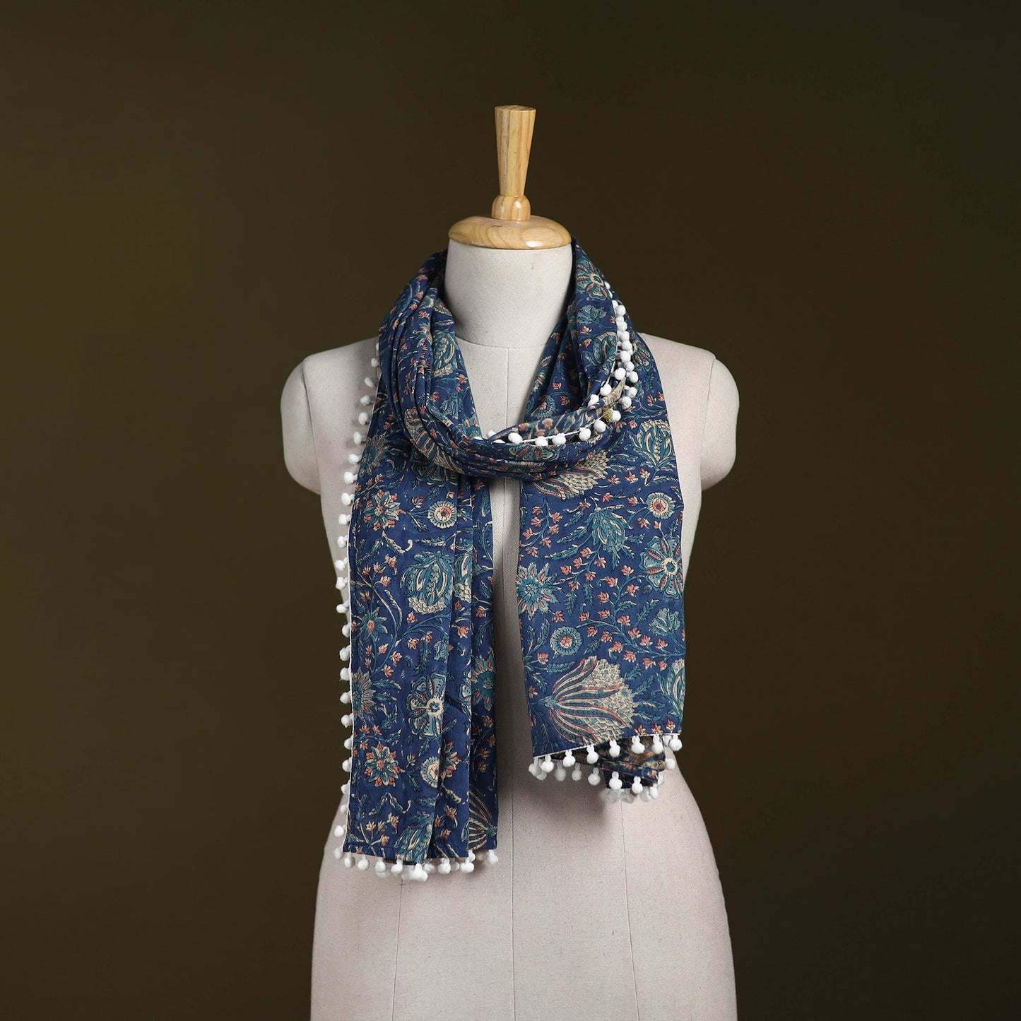 Hand cotton sanganeri stole 42 - handcrafted