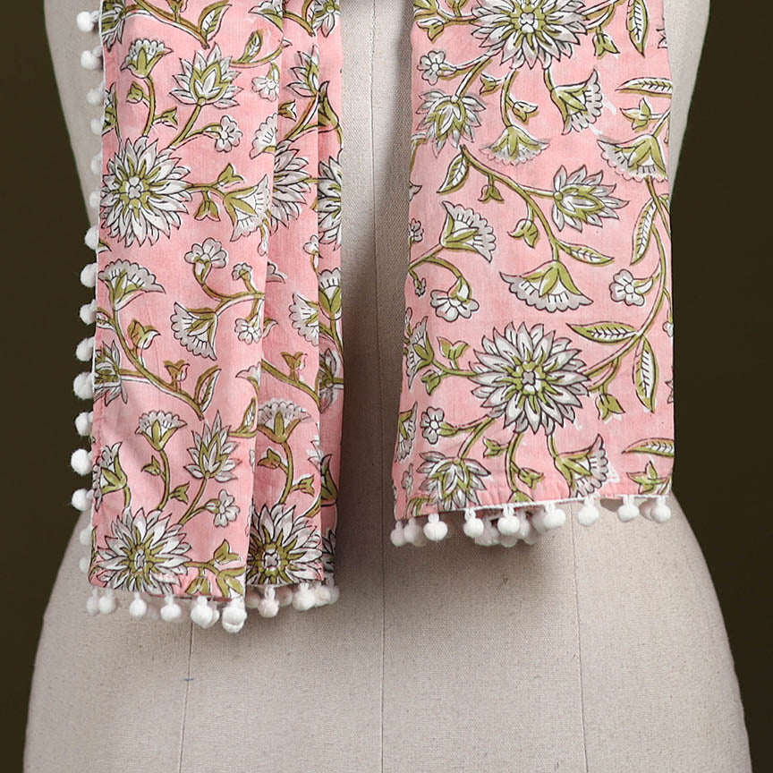 Hand cotton sanganeri stole 43 - handcrafted