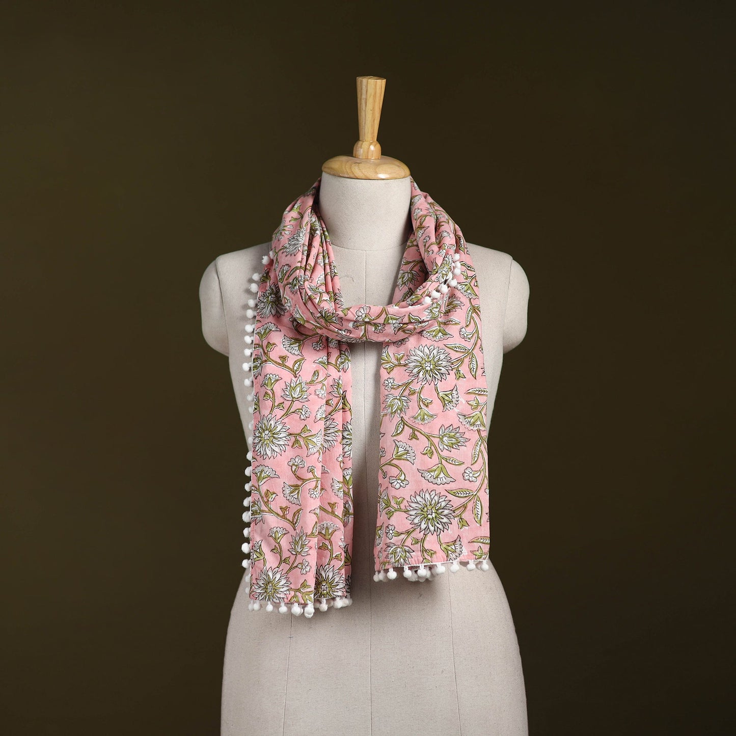 Hand cotton sanganeri stole 43 - handcrafted