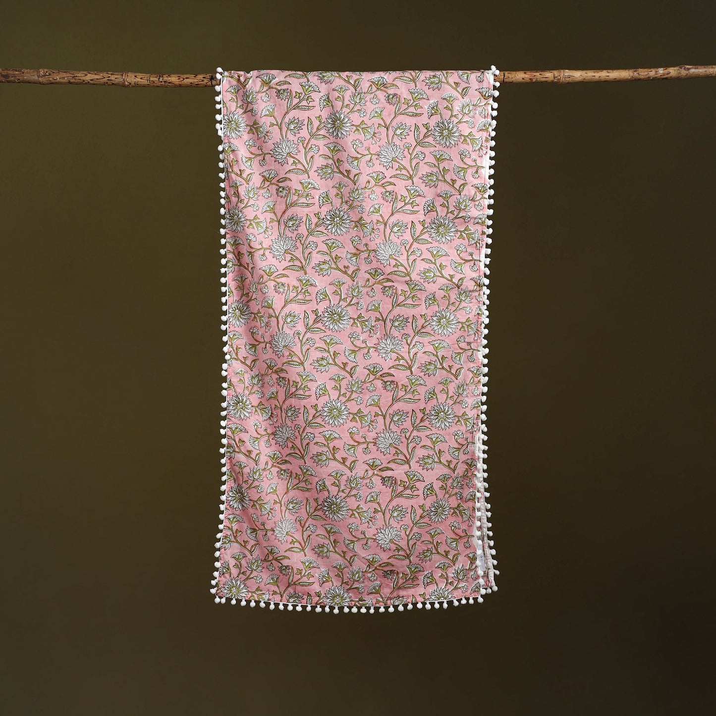 Hand cotton sanganeri stole 43 - handcrafted