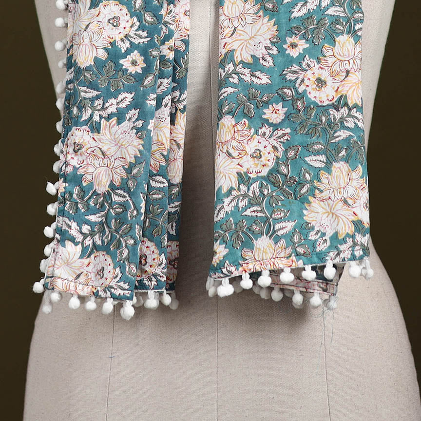 Hand cotton sanganeri stole 44 - handcrafted