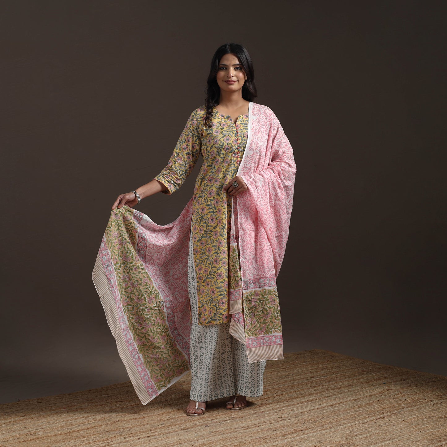 Hand cotton sanganeri suit set with dupatta for women 01