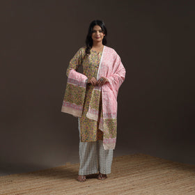 Hand cotton sanganeri suit set with dupatta for women 01