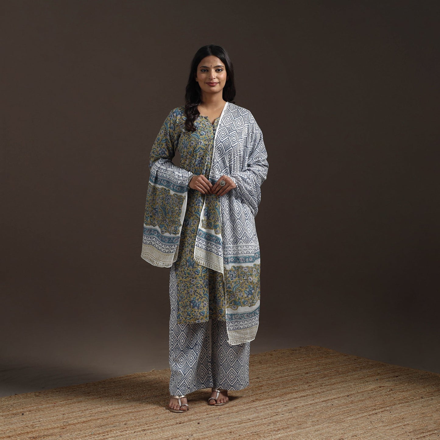 Hand cotton sanganeri suit set with dupatta for women 02