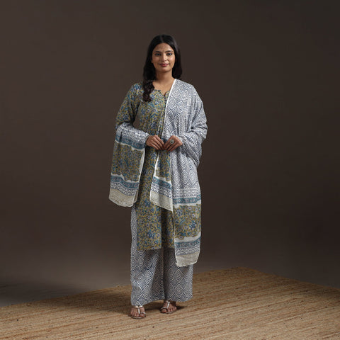 Hand cotton sanganeri suit set with dupatta for women 02