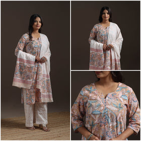 Hand cotton sanganeri suit set with dupatta for women 04