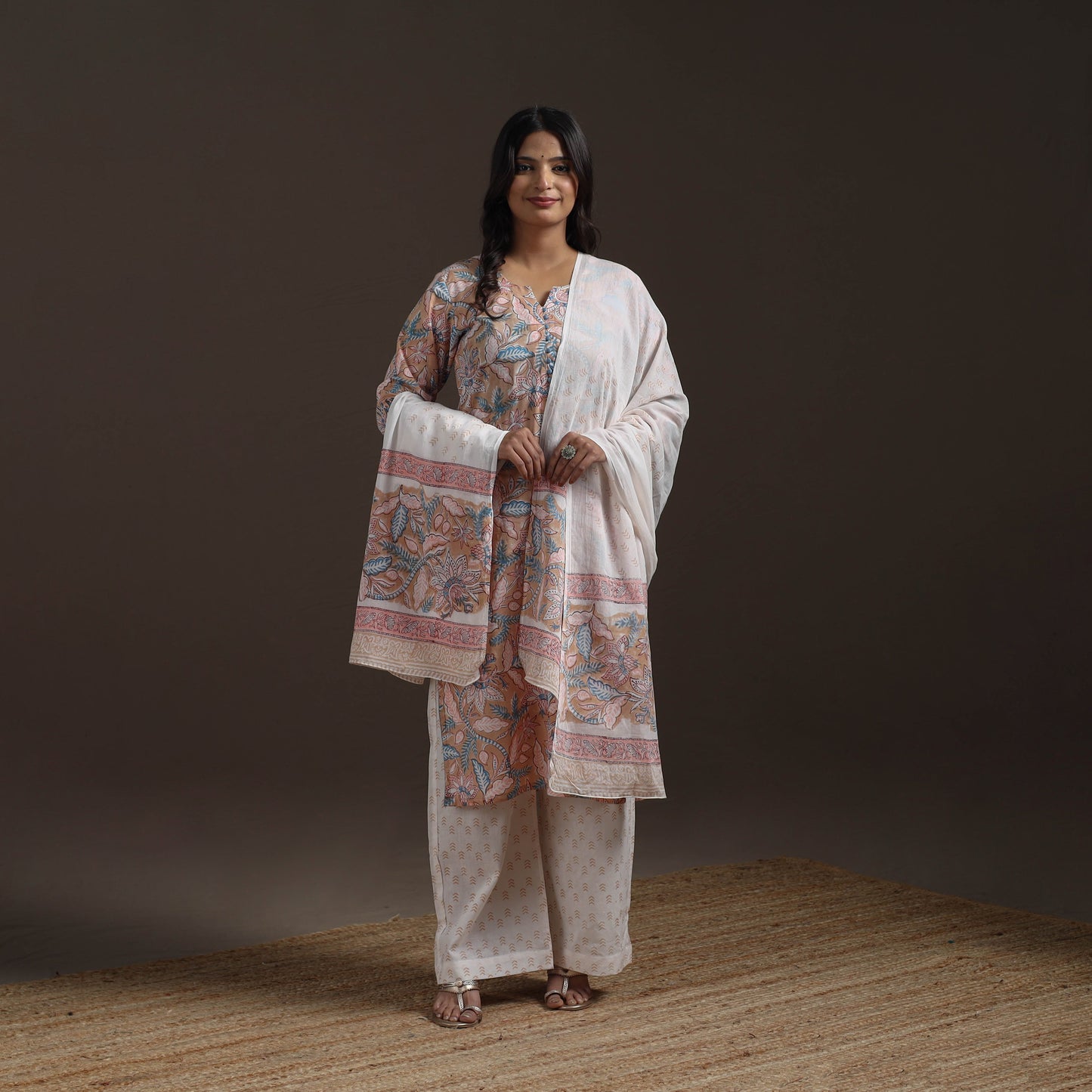 Hand cotton sanganeri suit set with dupatta for women 04