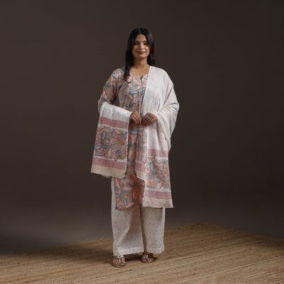 Hand cotton sanganeri suit set with dupatta for women 04