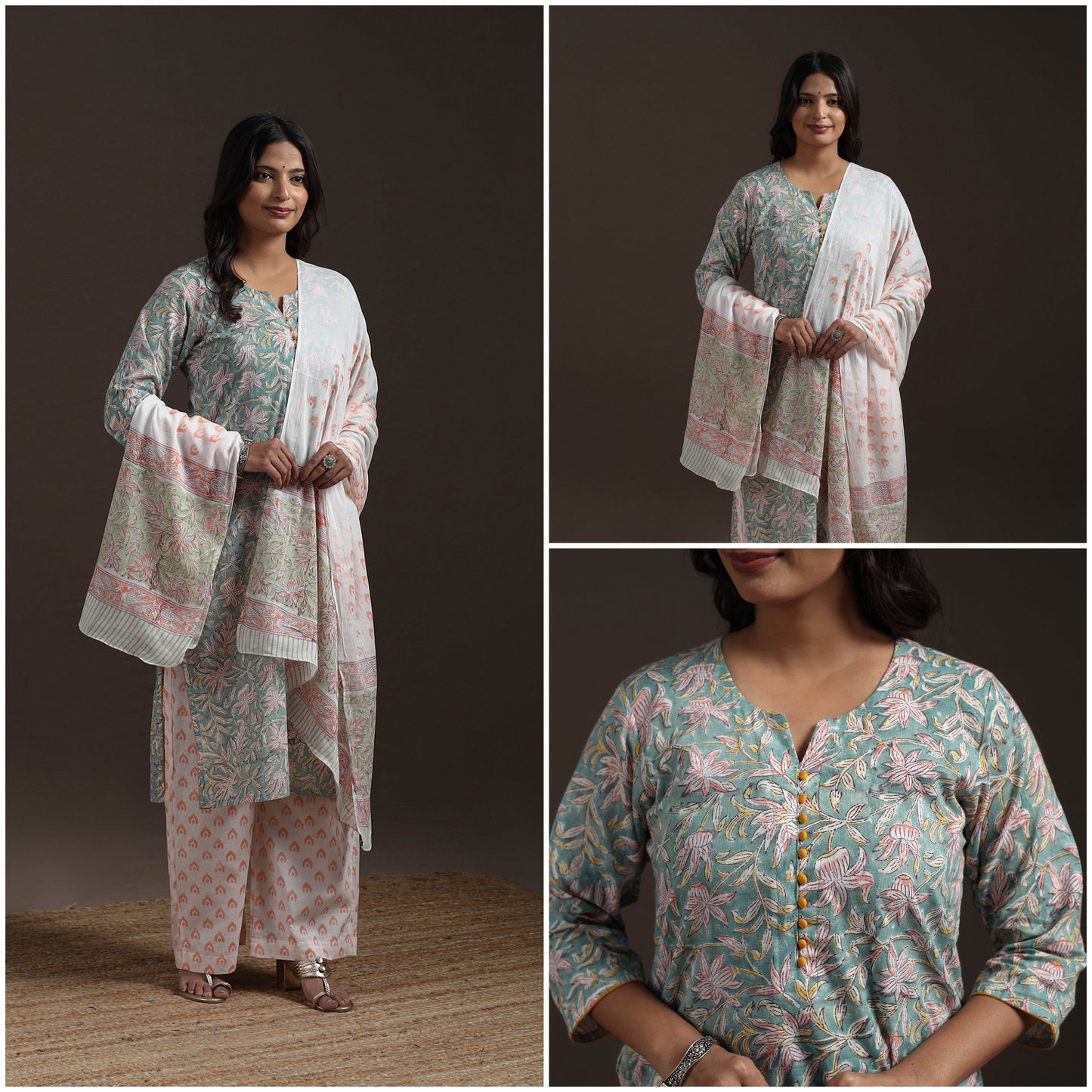 Hand cotton sanganeri suit set with dupatta for women 05