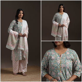 Hand cotton sanganeri suit set with dupatta for women 05