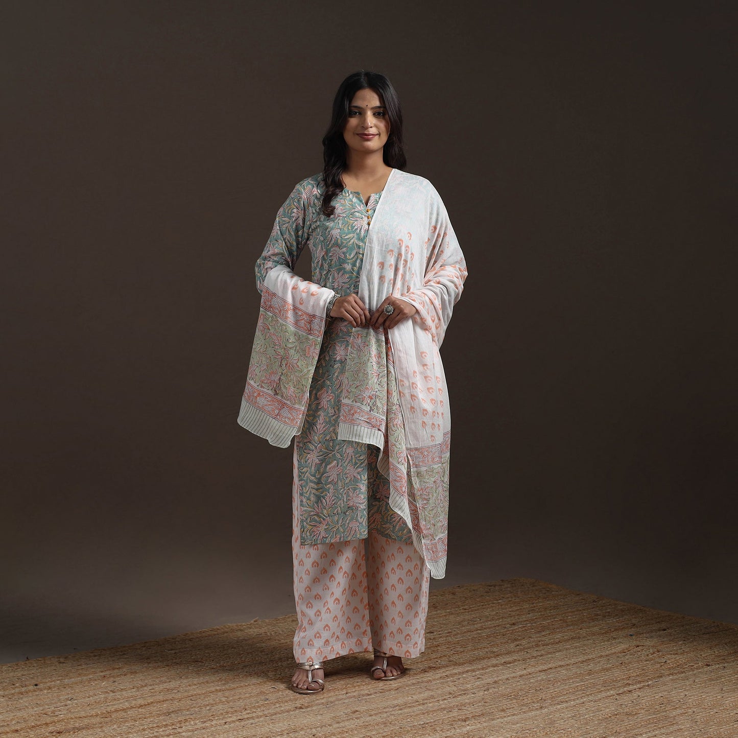 Hand cotton sanganeri suit set with dupatta for women 05