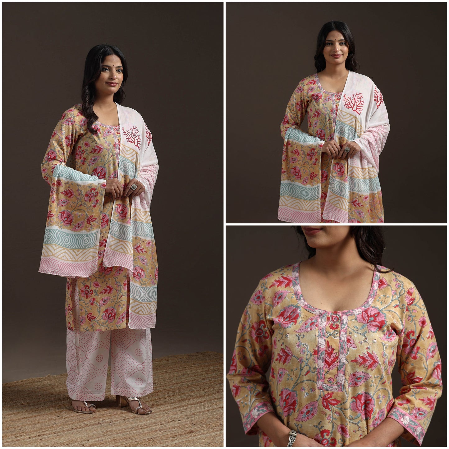 Hand cotton sanganeri suit set with dupatta for women 11