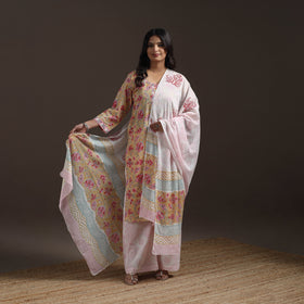 Hand cotton sanganeri suit set with dupatta for women 11