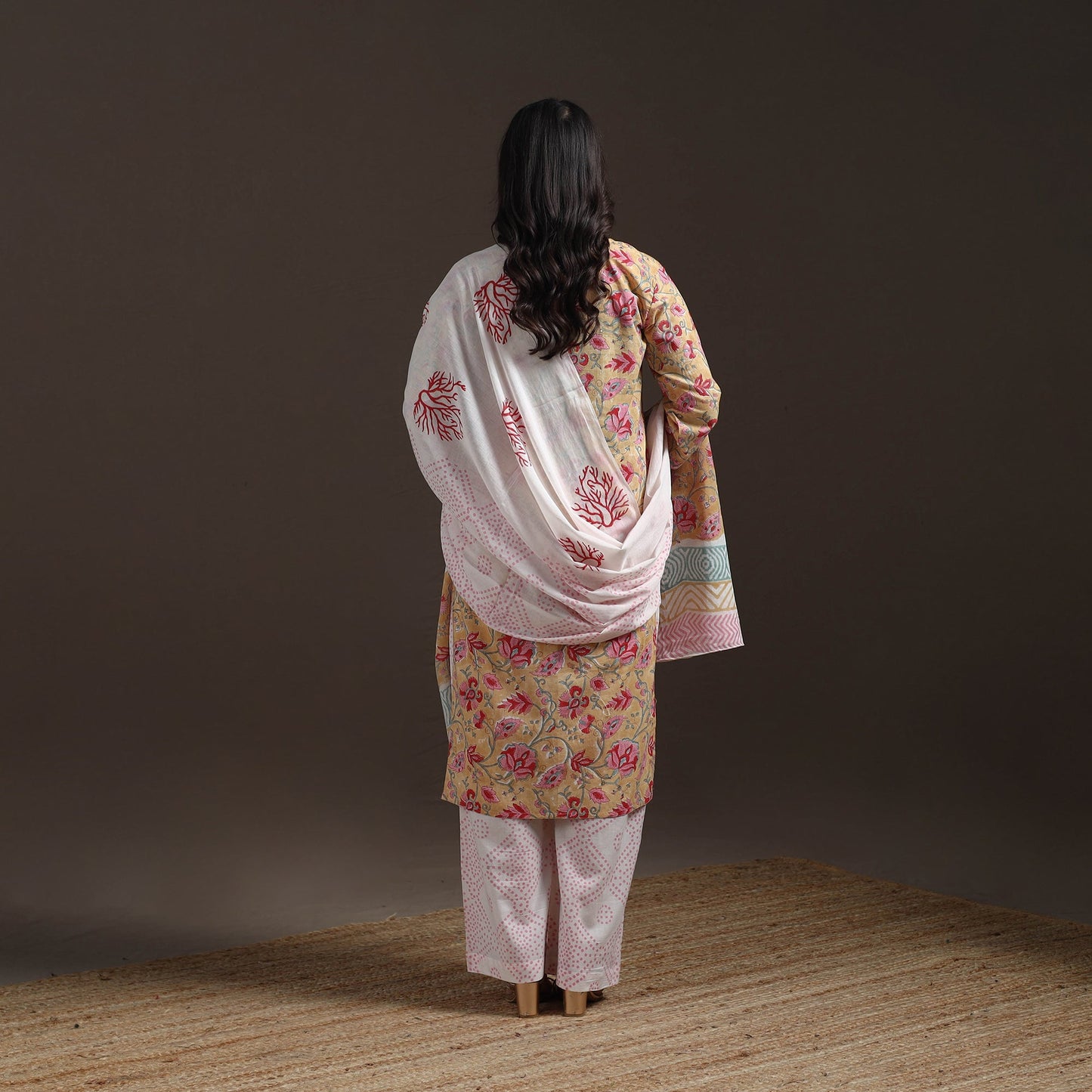 Hand cotton sanganeri suit set with dupatta for women 11