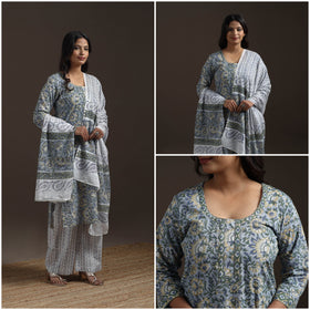 Hand cotton sanganeri suit set with dupatta for women 14