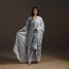 Hand cotton sanganeri suit set with dupatta for women 14