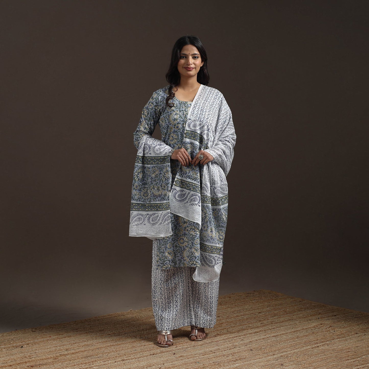 Hand cotton sanganeri suit set with dupatta for women 14