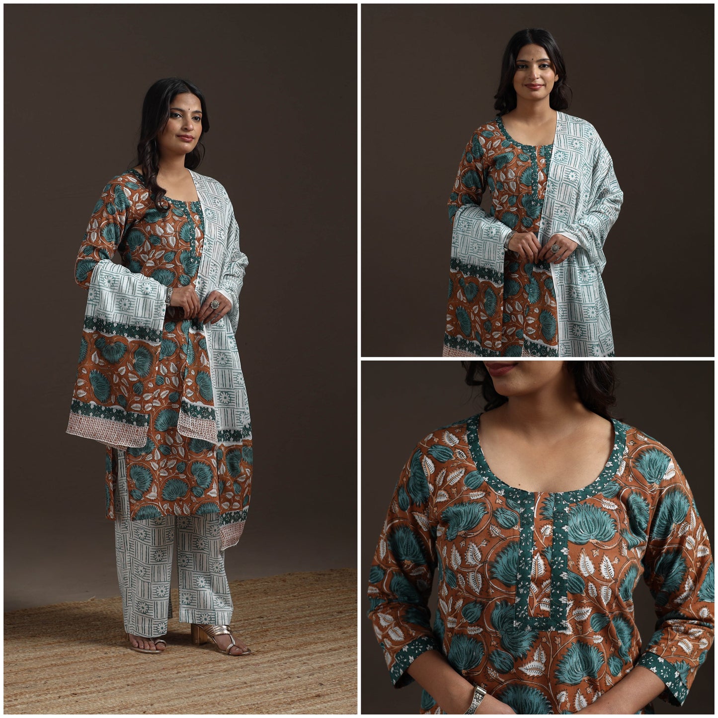 Hand cotton sanganeri suit set with dupatta for women 15