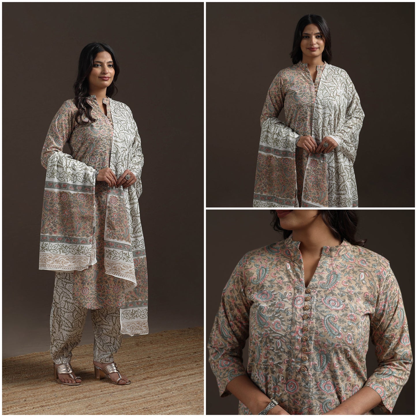 Hand cotton sanganeri suit set with dupatta for women 17