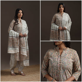 Hand cotton sanganeri suit set with dupatta for women 17