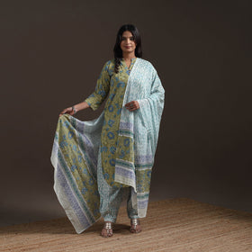 Hand cotton sanganeri suit set with dupatta for women 19