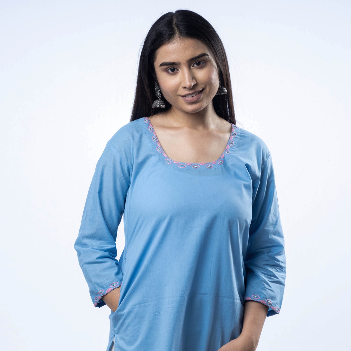  iTokri Casuals - Hand Embroidered Cotton Long Kurta 