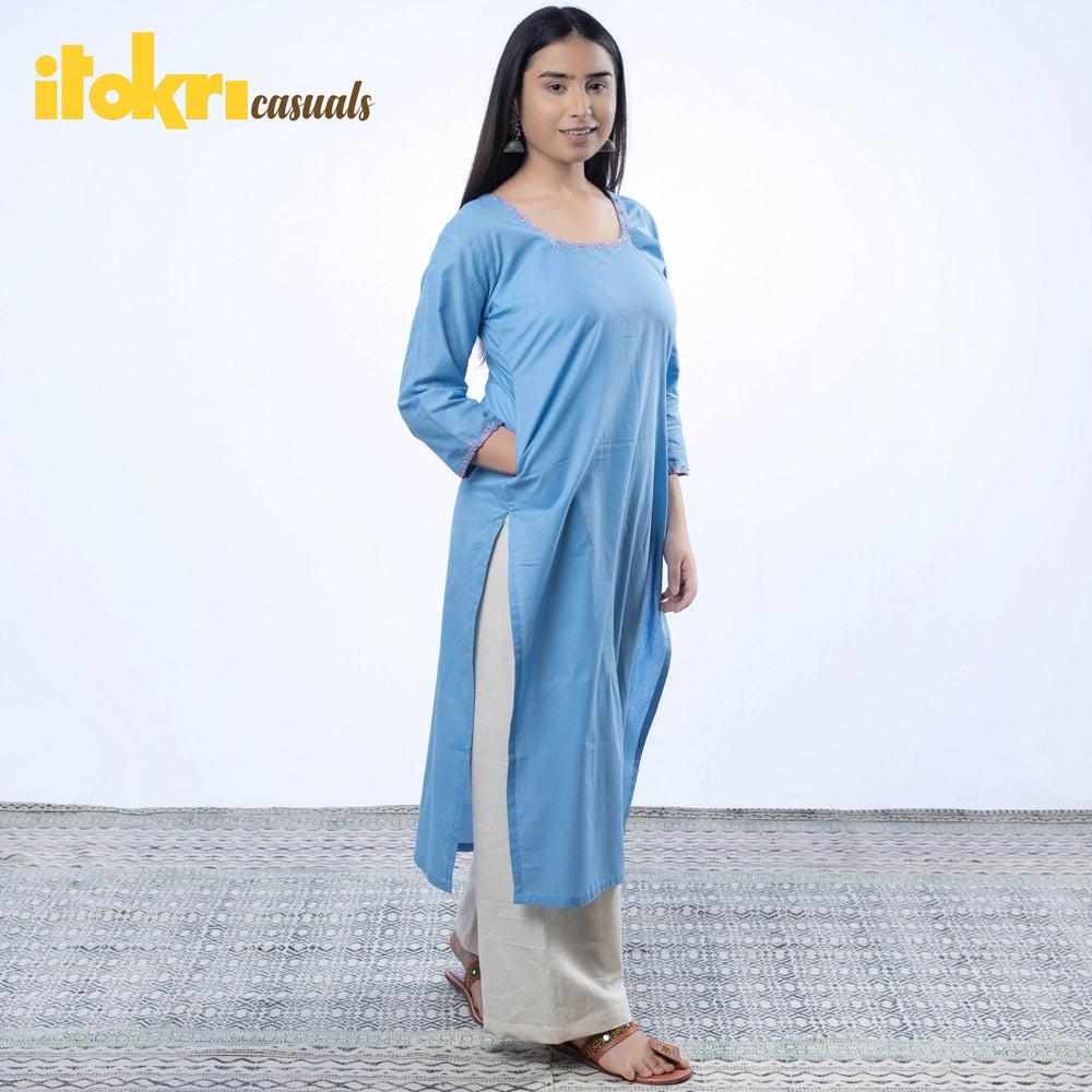  iTokri Casuals - Hand Embroidered Cotton Long Kurta 