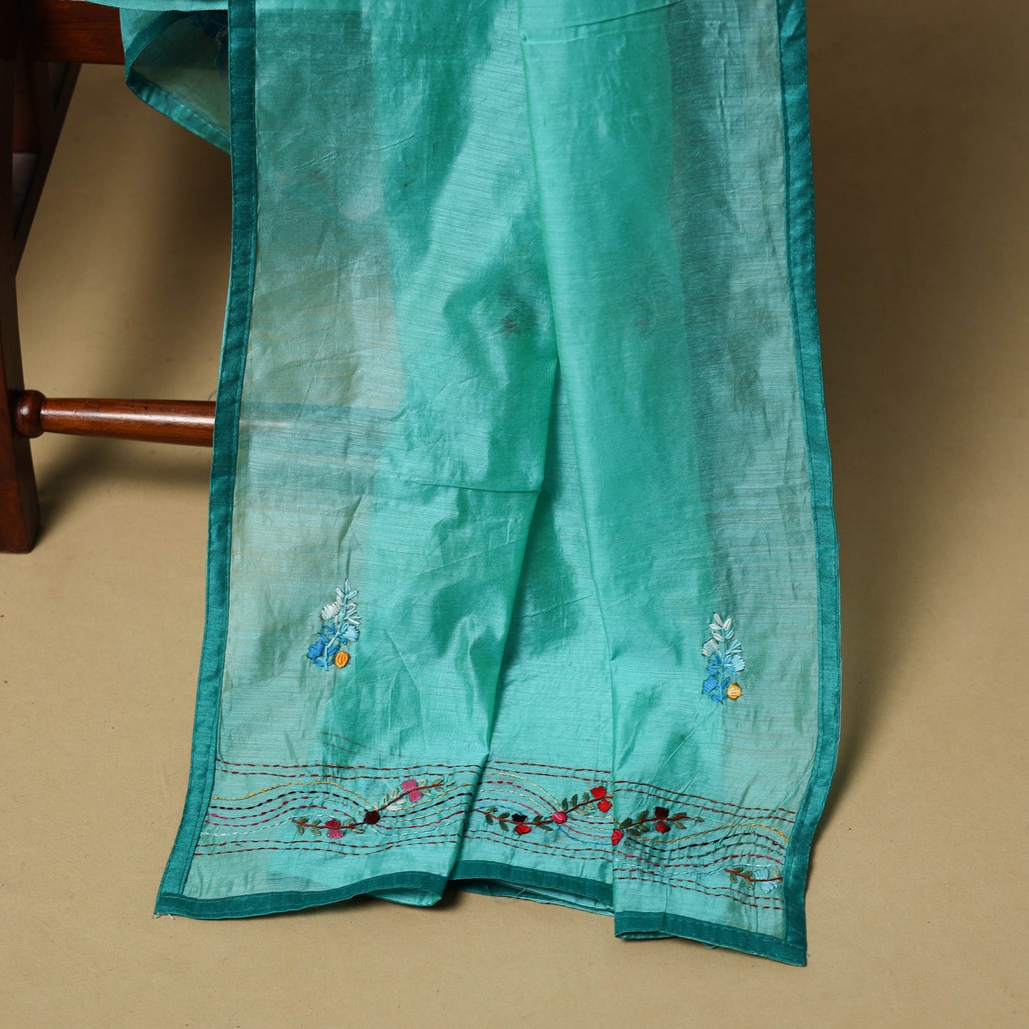 Hand embroidered chanderi silk 3pc unstitched dress