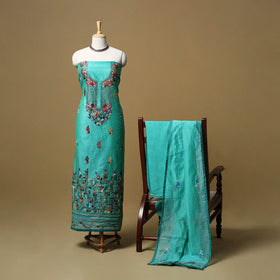 Hand embroidered chanderi silk 3pc unstitched dress