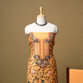 Hand embroidered chanderi silk 3pc unstitched dress