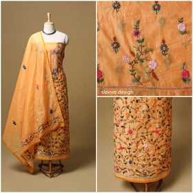 Hand embroidered chanderi silk 3pc unstitched dress