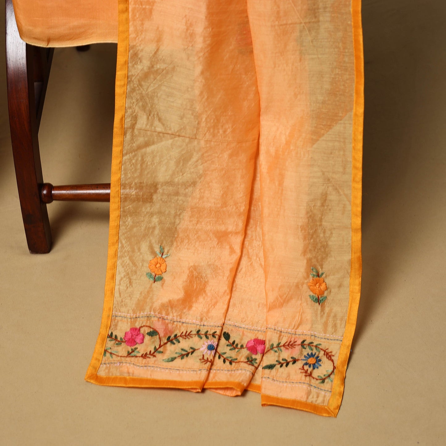 Hand embroidered chanderi silk 3pc unstitched dress